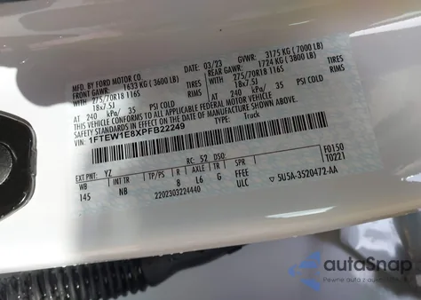 2023 Ford F-150 Tremor z USA, uszkodzony, nr VIN 1FTEW1E8XPFB22249